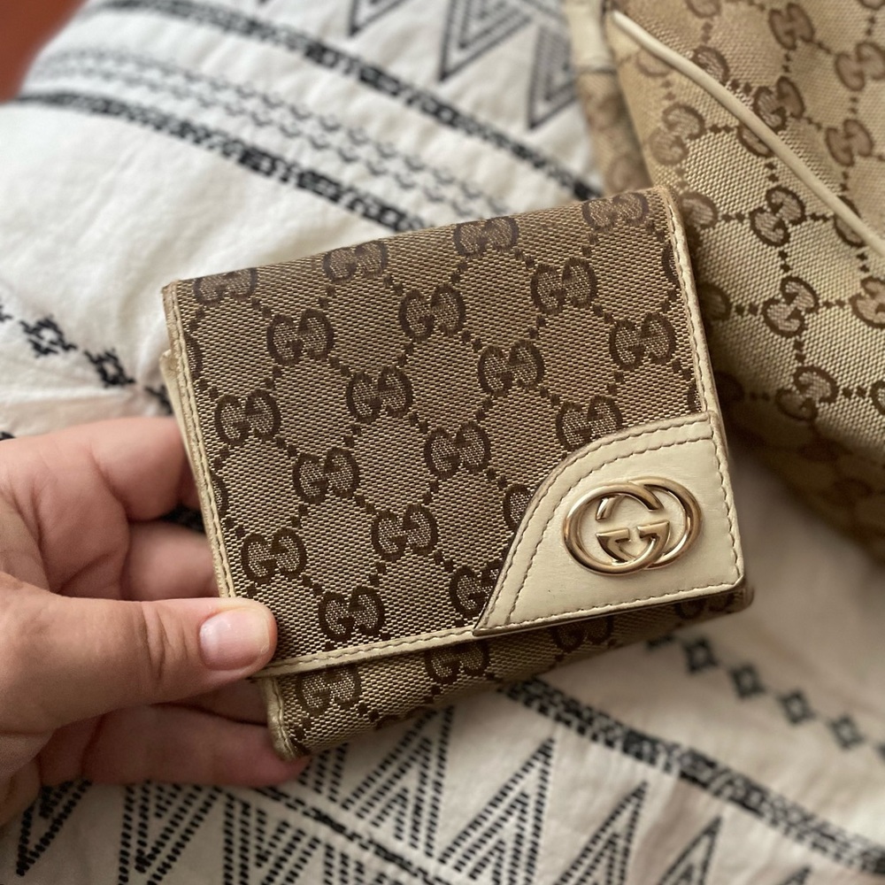 Gucci Tan and Brown Monogram Wallet